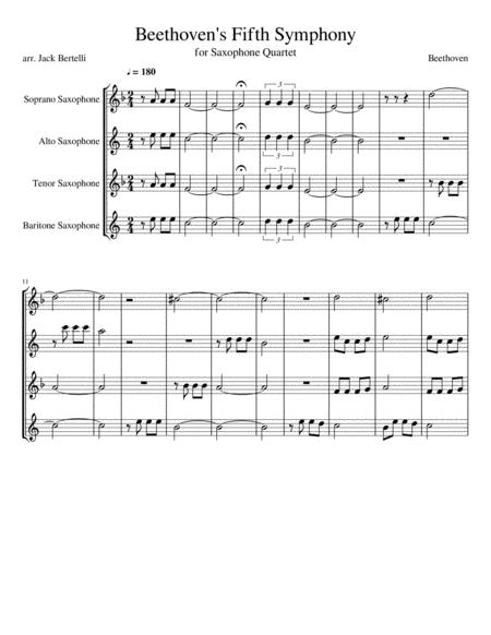 Beethoven Fifth Symphony For Saxophone Quartet Sheet Music