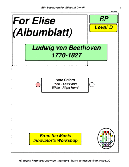 Beethoven For Elise Level D Key Map Tablature Sheet Music