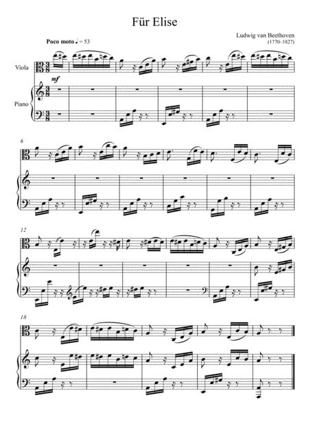 Beethoven Fr Elise Viola Solo Easy Version Sheet Music