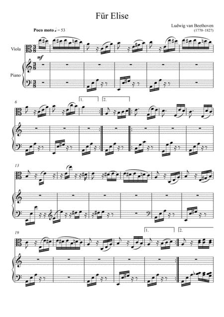 Beethoven Fr Elise Viola Solo Sheet Music