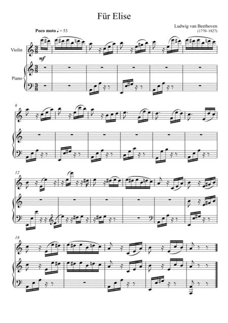 Beethoven Fr Elise Violin Solo Easy Version Sheet Music