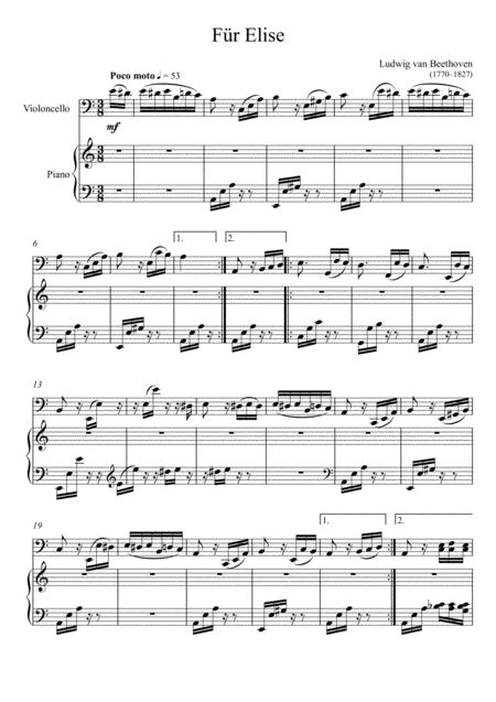 Free Sheet Music Beethoven Fr Elise Violoncello Solo