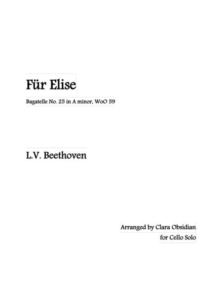 Beethoven Fr Elise Woo 59 For Solo Cello In 2 Difficulty Level Sheet Music