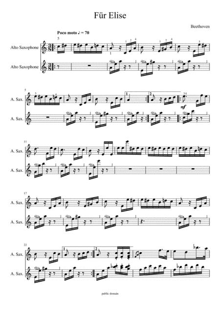 Beethoven Fur Elise For Saxophone Duet Sheet Music