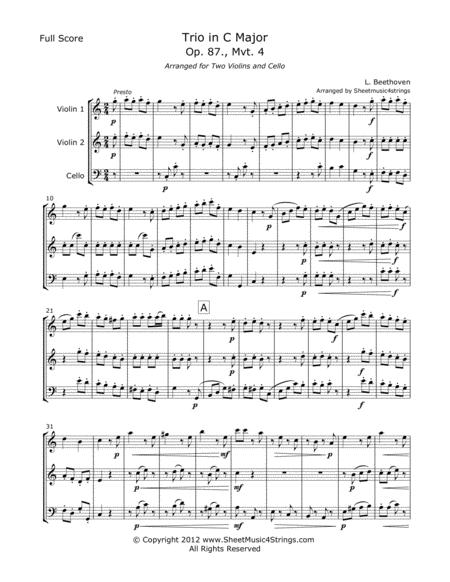 Free Sheet Music Beethoven L Trio Op 87 Mvt 4 For Two Violins And Cello