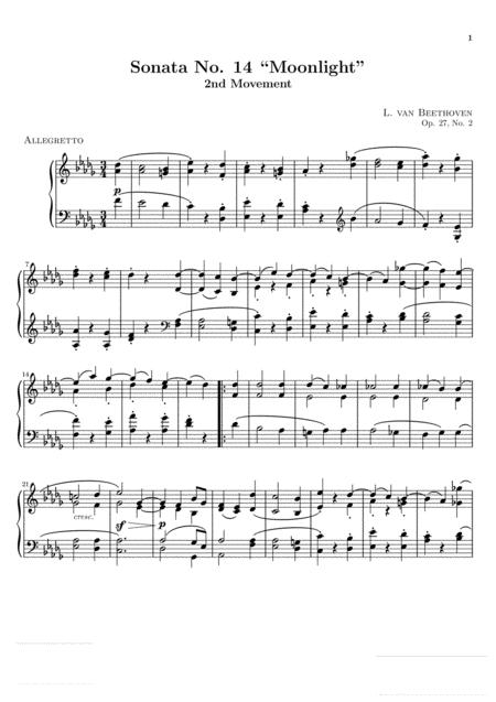 Free Sheet Music Beethoven Moonlight Sonata Op 27 No 2 2nd Movement Complete Original Version