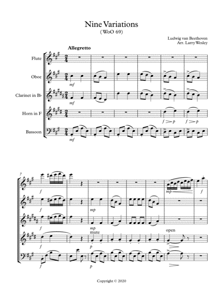 Free Sheet Music Beethoven Nine Variations