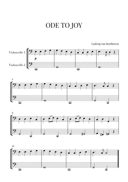 Free Sheet Music Beethoven Ode To Joy For 2 Cellos