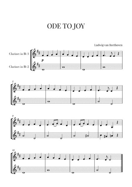 Free Sheet Music Beethoven Ode To Joy For 2 Clarinets