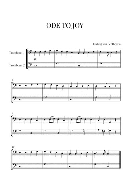 Free Sheet Music Beethoven Ode To Joy For 2 Trombones