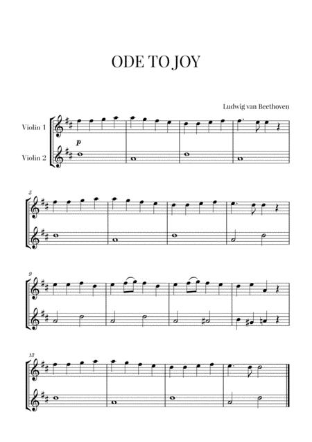 Beethoven Ode To Joy For 2 Violins D Major Sheet Music