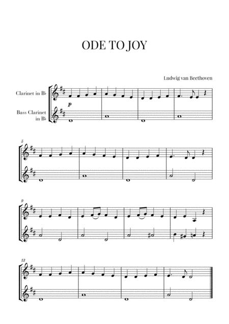 Beethoven Ode To Joy For Clarinet And Bass Clarinet Sheet Music