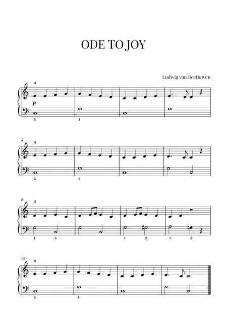 Beethoven Ode To Joy For Easy Beginner Piano With Fingerings Sheet Music