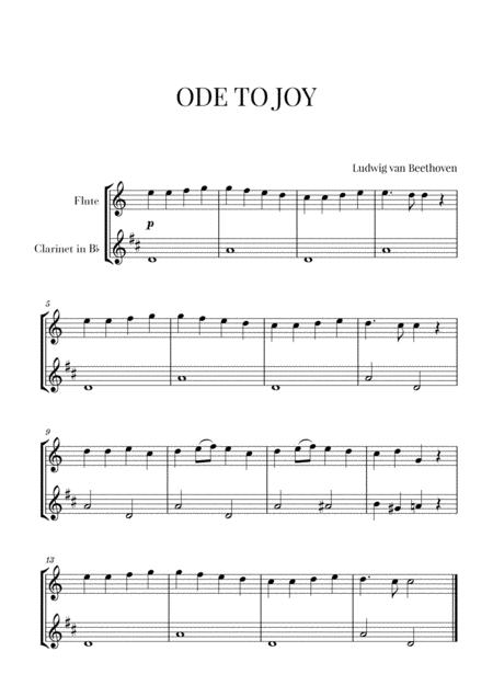 Free Sheet Music Beethoven Ode To Joy For Flute And Clarinet