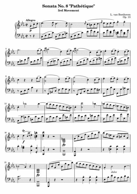 Beethoven Piano Sonata No 8 Op 13 Pathtique Iii Rondo Allegro Original Version Sheet Music