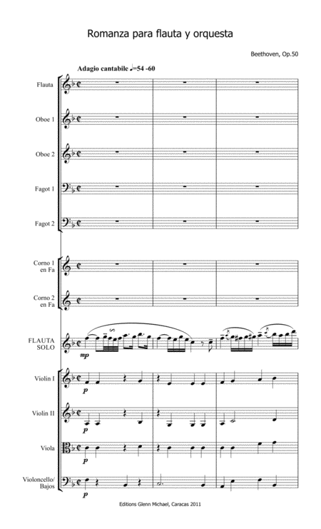 Free Sheet Music Beethoven Romanza For Flute And Chamber Orchestra