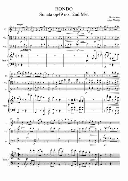 Beethoven Rondo Op 49 Flute Viola Cello Piano Piano Quartet Sheet Music
