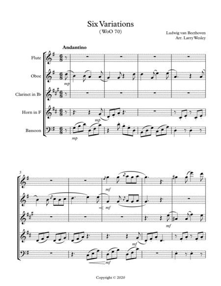 Beethoven Six Variations Sheet Music