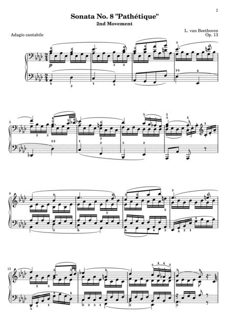 Beethoven Sonata Pathetique Op 13 Ii Adagio Cantabile Original Complete Version Sheet Music