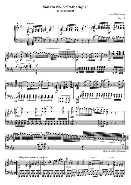 Beethoven Sonata Pathetique Op 13 In C Minor I Grave Original Version Sheet Music