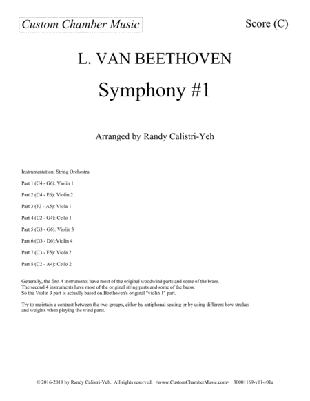 Beethoven Symphony 1 For String Orchestra Sheet Music