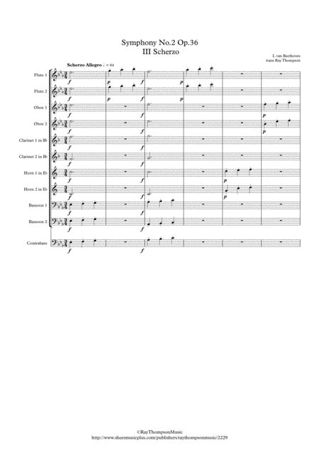 Beethoven Symphony No 2 Op 36 Mvt Iii Scherzo Transposed Version Wind Dectet Sheet Music