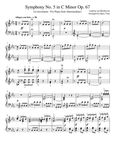 Beethoven Symphony No 5 1st Movement For Piano Solo Intermediate Sheet Music