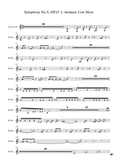 Free Sheet Music Beethoven Symphony No 5 2nd Movement Transposed Horn In Bb