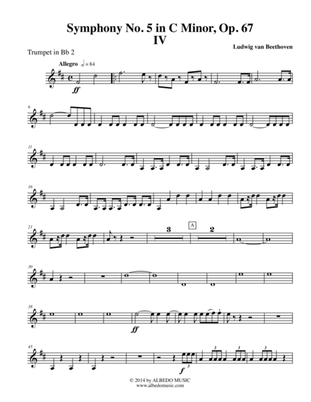 Free Sheet Music Beethoven Symphony No 5 Movement Iv Trumpet In Bb 2 Transposed Part Op 67