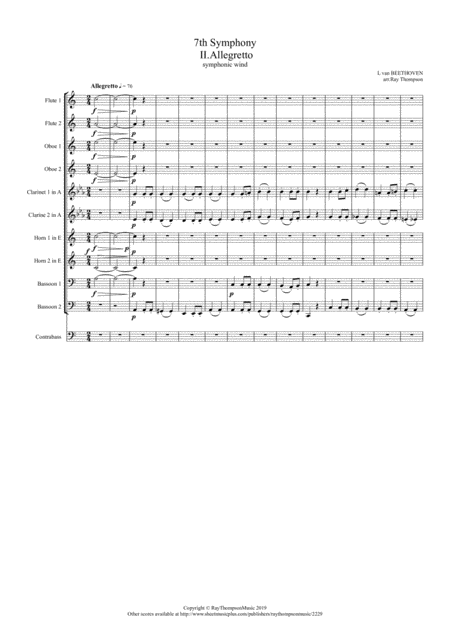 Beethoven Symphony No 7 Op 92 Mvt Ii Allegretto Symphonic Wind Sheet Music