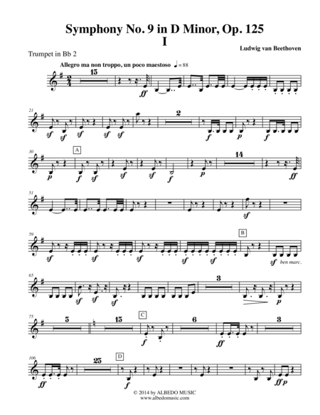 Free Sheet Music Beethoven Symphony No 9 Movement I Trumpet In Bb 2 Transposed Part Op 125