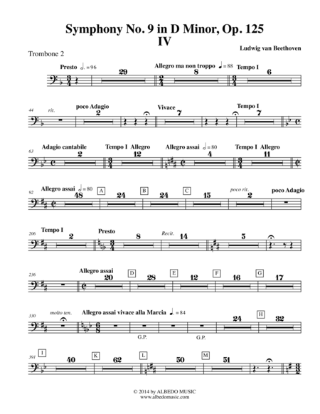 Beethoven Symphony No 9 Movement Iv Trombone In Bass Clef 2 Transposed Part Op 125 Sheet Music