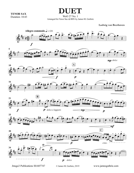 Beethoven Three Duets Woo 27 For Tenor Sax Bassoon Sheet Music