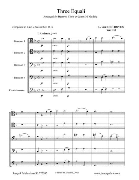 Beethoven Three Equali Woo 30 For Bassoon Choir Sheet Music