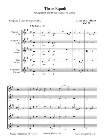 Beethoven Three Equali Woo 30 For Clarinet Choir Sheet Music