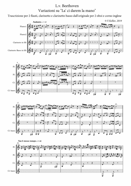 Free Sheet Music Beethoven Variations On L Ci Darem La Mano For 2 Flutes And 2 Clarinets