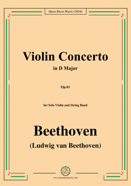 Beethoven Violin Concerto In D Major Op 61 For Solo Violin And String Band Sheet Music