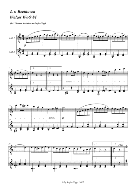 Free Sheet Music Beethoven Waltz Woo 84 For Guitar Duet