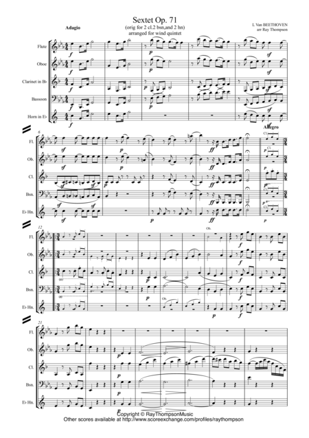 Beethoven Wind Sextet Op 71 Wind Quintet Sheet Music