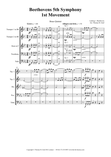 Beethovens 5th Symphony 1st Movement Brass Quintet Sheet Music