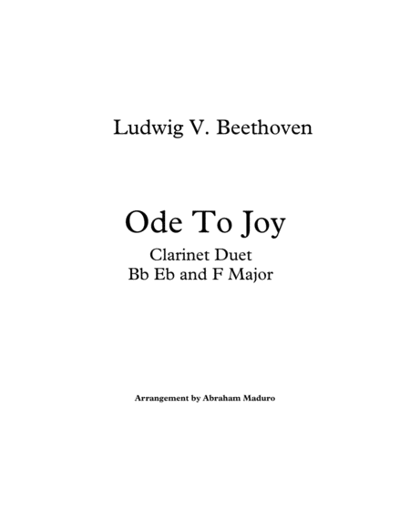 Beethovens Ode To Joy Clarinet Duet Three Tonalities Included Sheet Music