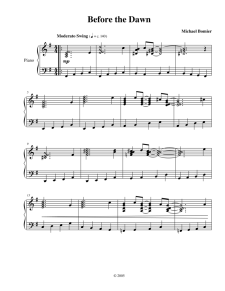 Free Sheet Music Before The Dawn A Jazz Piano Solo From Modern Solos