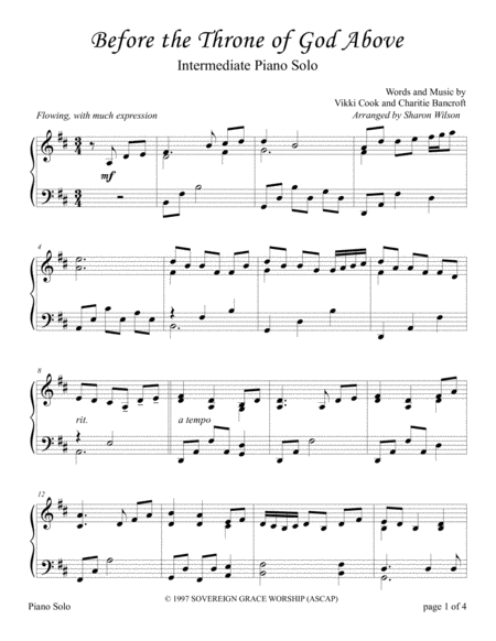 Free Sheet Music Before The Throne Of God Above Intermediate Piano Solo