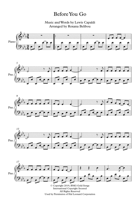 Free Sheet Music Before You Go By Lewis Capaldi Piano