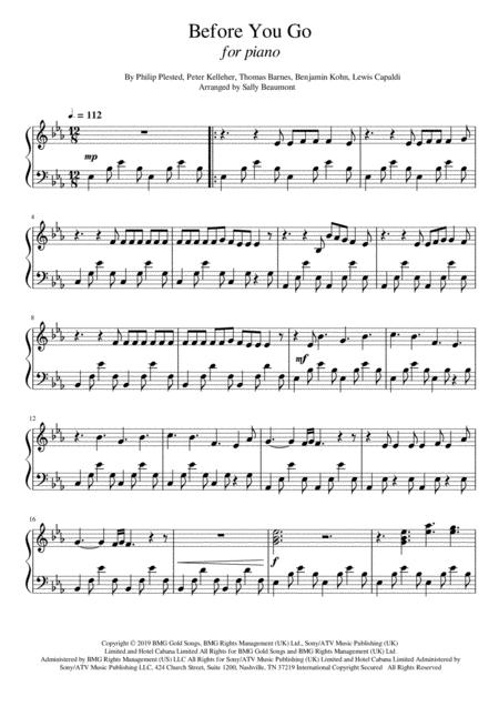 Free Sheet Music Before You Go Lewis Capaldi Harp Solo