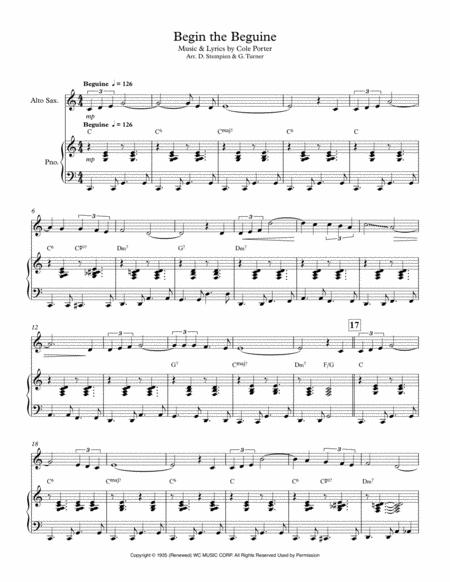 Begin The Beguine For Alto Sax Solo With Piano Accompaniment Cole Porter Benny Goodman Sheet Music