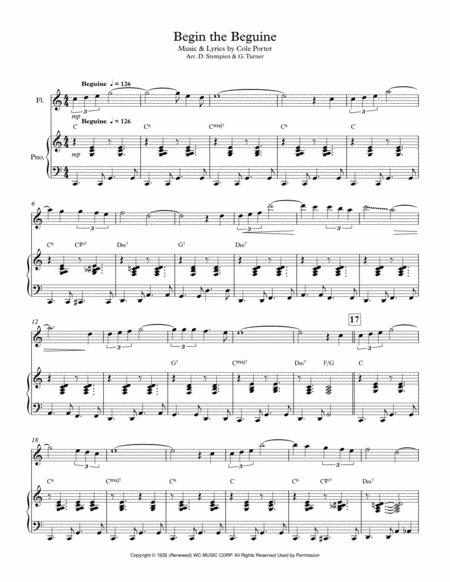 Begin The Beguine For Flute Solo With Piano Accompaniment Cole Porter Benny Goodman Sheet Music
