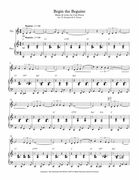 Free Sheet Music Begin The Beguine For Trumpet Solo With Piano Accompaniment Cole Porter Benny Goodman