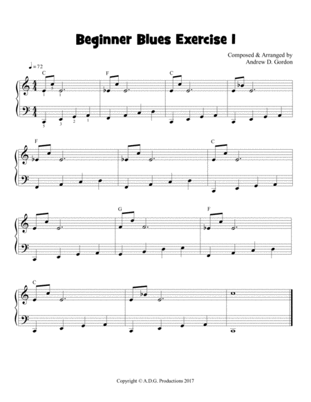 Beginner Blues Exercise 1 For Piano Sheet Music