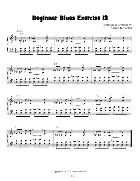 Beginner Blues Exercise 13 For Piano Sheet Music